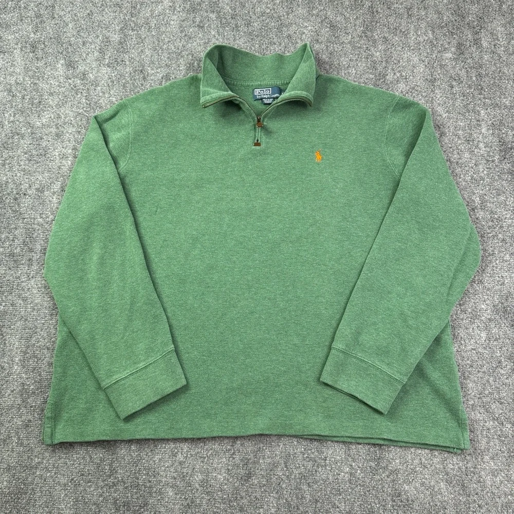 Vintage Polo Ralph Lauren Quarter Zip Sweater Mens XXL Green Cotton Pony Preppy